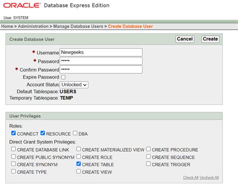 Create User Oracle