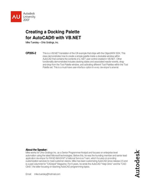 Creating A Docking Palette For Autocad With Vb Autodesk