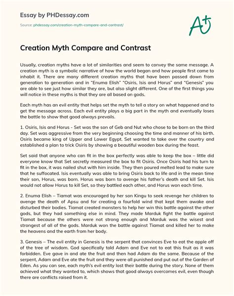 Creation Myth Compare And Contrast Essay Example Graduateway Compare And Contrast Myths And Cultures - Compare And Contrast Myths And Cultures