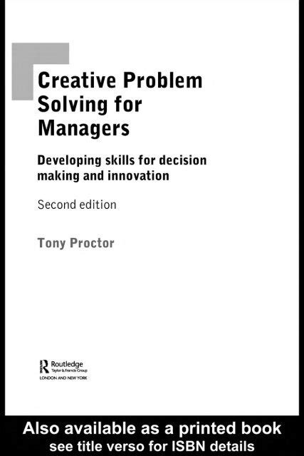 Read Online Creative Problem Solving For Managers Developing Skills For Decision Making And Innovation 