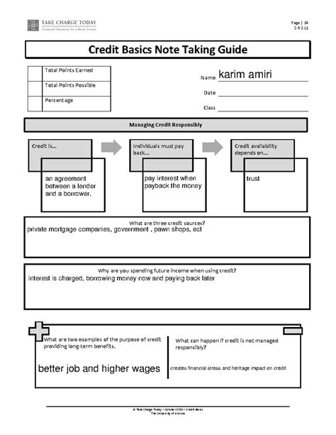 Full Download Credit Basics Note Taking Guide Answer Key 