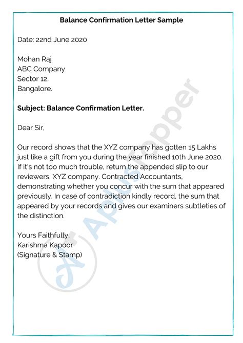 Creditors Confirmation Letter