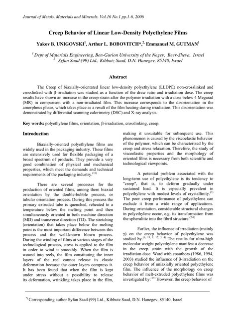 Creep Behavior Of Linear Low Density Polyethylene Films