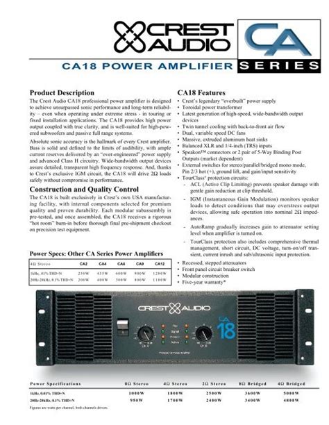 Full Download Crest Ca18 User Guide 