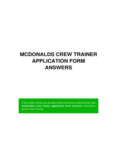 Read Crew Trainer Development Program Answers Mcdonalds 