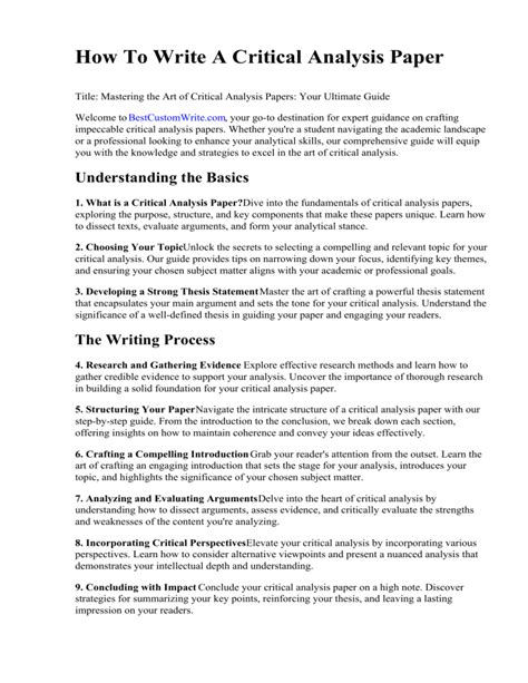 Read Critical Analysis Paper Samples 