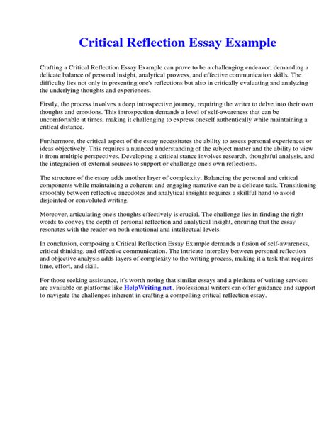 Read Online Critical Reflection Paper Examples 