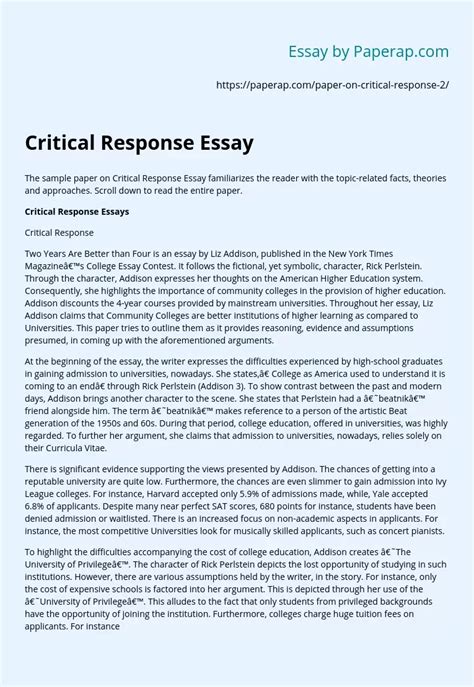 Read Critical Response Paper Sample 