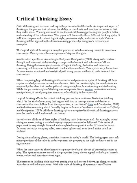 Read Critical Thinking Paper Examples 