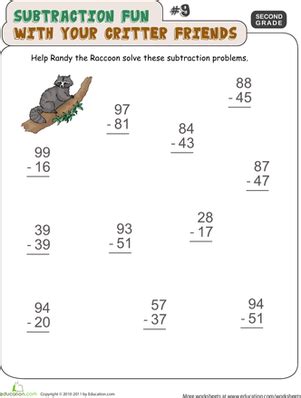 Critter Subtraction Fun 2nd Grade Worksheets Education Com Frog Subtraction - Frog Subtraction