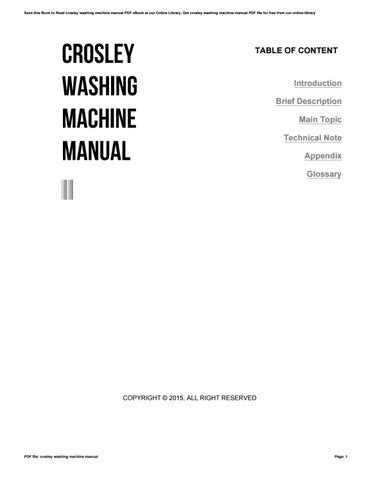 Full Download Crosley Washing Machine Manual File Type Pdf 