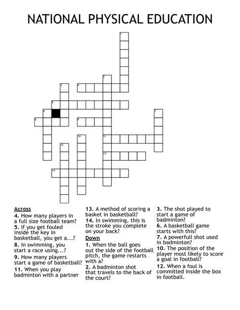 Crossword Answer Key For Physical Education Learning Packets Physical Education 15 Crossword Answer Key - Physical Education 15 Crossword Answer Key