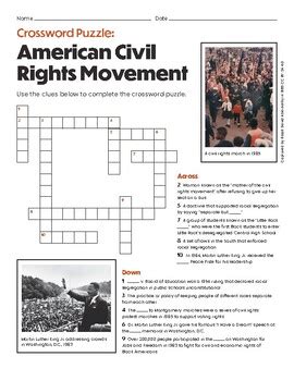 Crossword Puzzle American Civil Rights Movement Worksheet Civil Rights Movement Crossword Puzzle Answers - Civil Rights Movement Crossword Puzzle Answers
