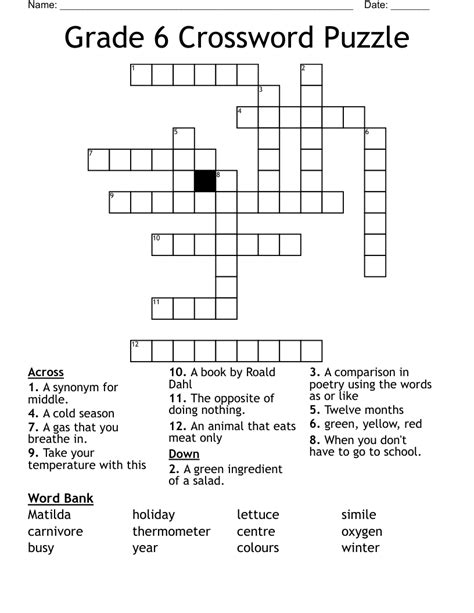 Crossword Puzzle For 6th Graders   Free Printable Crossword Puzzles For 6th Grade Printable - Crossword Puzzle For 6th Graders
