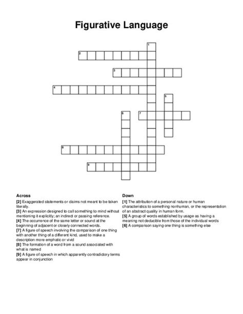 Crossword Puzzles For Figuartive Language Pdf