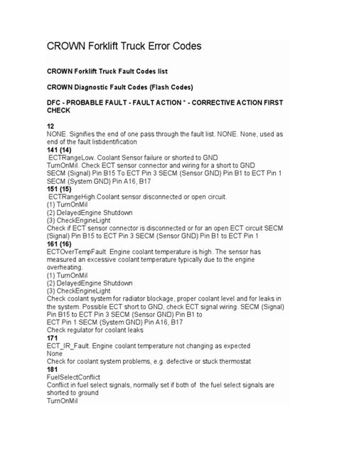 Crown Forklift Error Code List