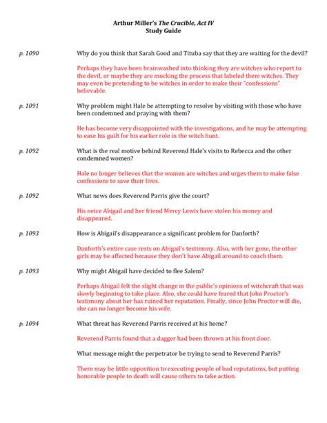 Read Crucible Study Guide Answers Act 4 