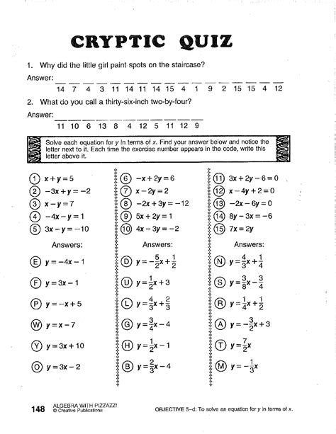 Full Download Cryptic Quiz Math Worksheet Answers Page 148 
