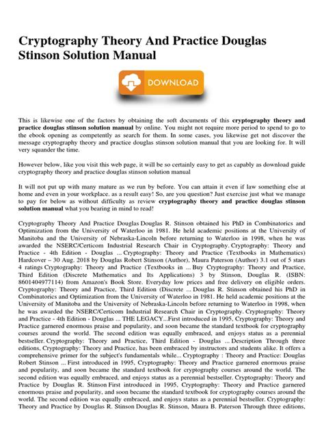 Cryptography Stinson Solution Manual