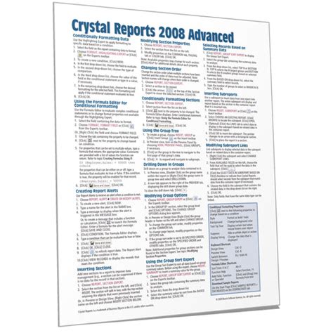 Crystal Reports 2008 Advanced Quick Reference Guide Cheat Sheet Of Instructions Tips Shortcuts Laminated Card By Beezix Inc 2009 Pamphlet