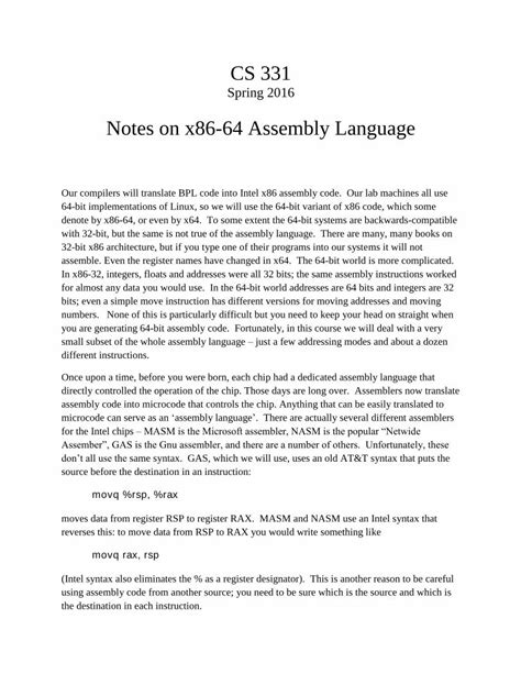 Read Cs 331 Notes On X86 64 Assembly Language 