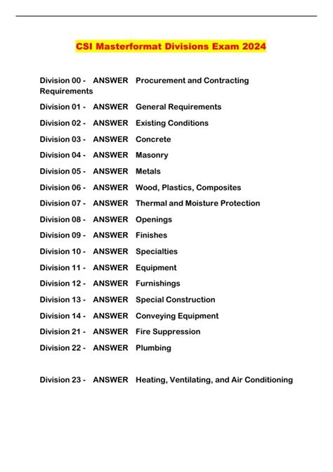Csi Masterformat Division List 2014 Book Pdf