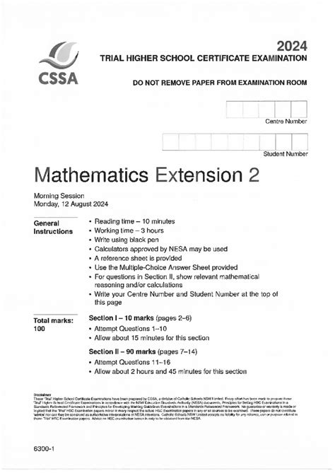 Read Online Cssa Mathematics Extension 2 Trial Papers 