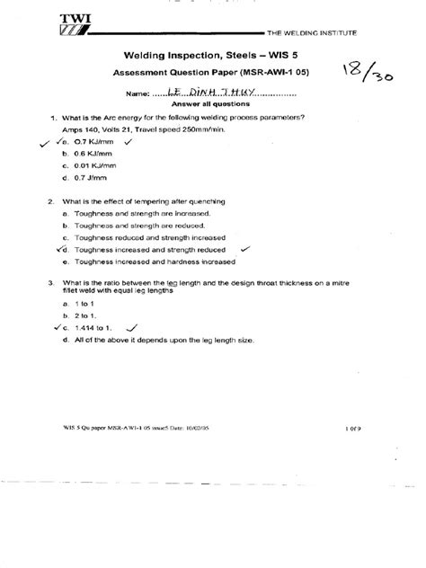 Cswip 31 Multiple Choice Paper 1