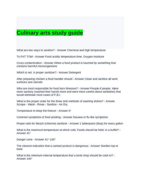Culinary Arts Study Guide