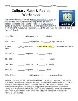 Culinary Math Skills Answer Key