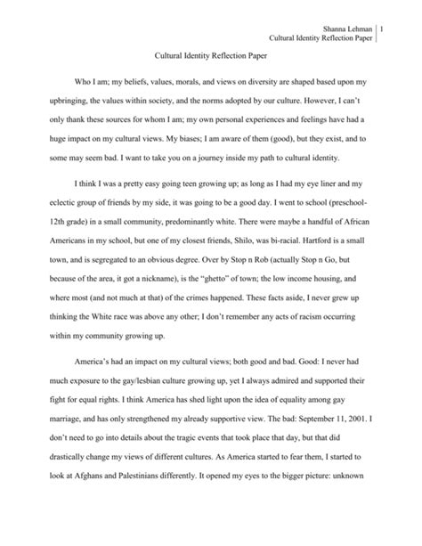 Full Download Cultural Identity Reflection Paper 