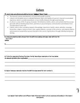 Culture And Cultural Diffusion Worksheets Amp Teaching Resources Cultural Diffusion Worksheet - Cultural Diffusion Worksheet