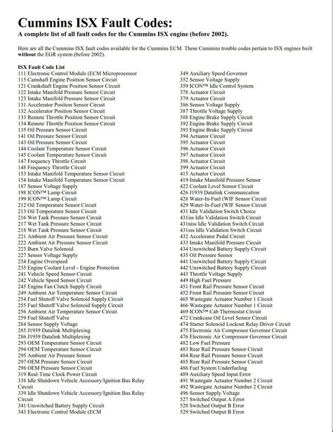 cummins isx engine fault codes