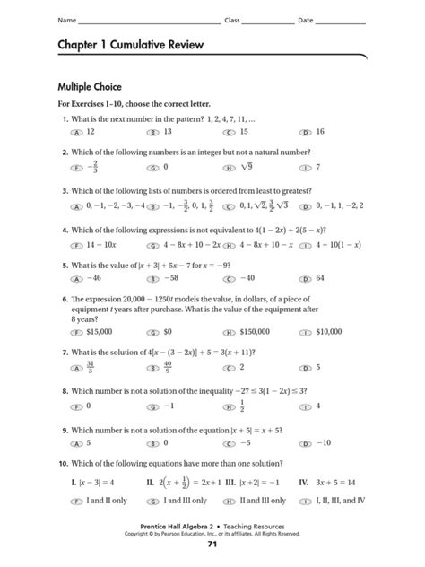 Cumulative Review Chapter 1