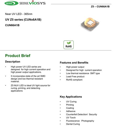 cun66a1b | CUN66A1B LED Disolder Pada UVA 365nm SEOUL