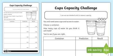 Cups Capacity Challenge Worksheet Teacher Made Twinkl Measuring Cups Worksheet - Measuring Cups Worksheet