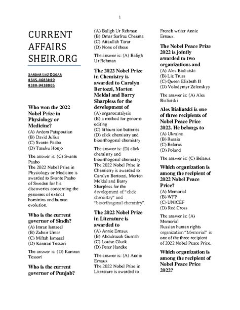 Current Affairs Sheir