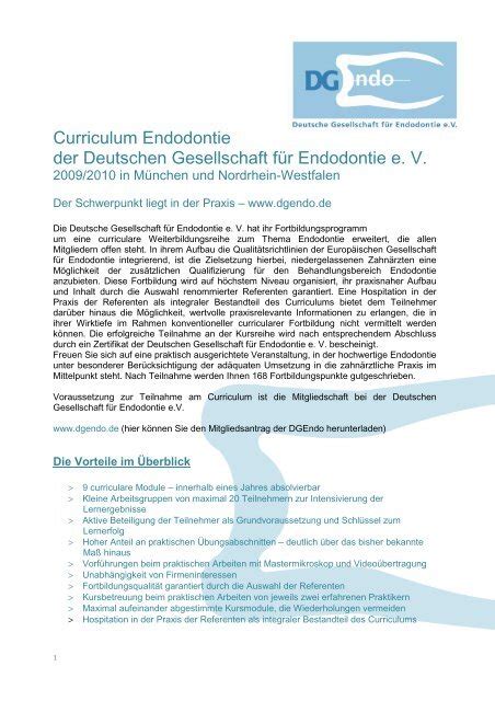 curriculum endodontie