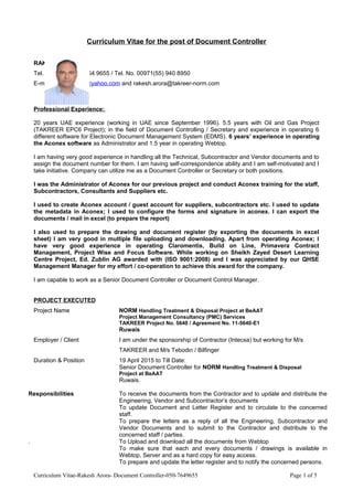 Curriculum Vitae For Document Controller