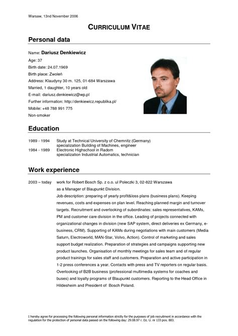 curriculum vitae format and examples