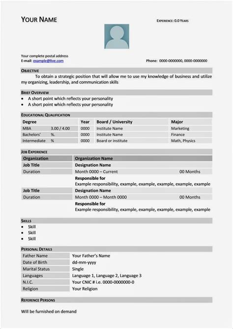 curriculum vitae in tabular form