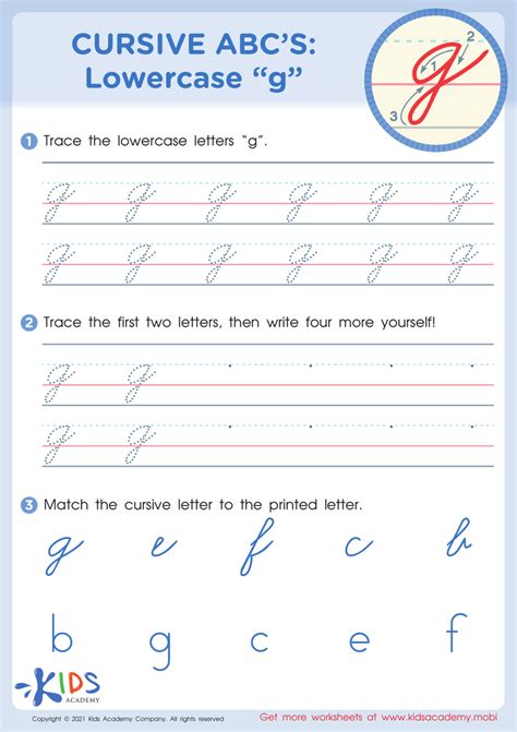 Cursive Abcs Lowercase G For Kids Kids Academy Lower Case G In Cursive - Lower Case G In Cursive