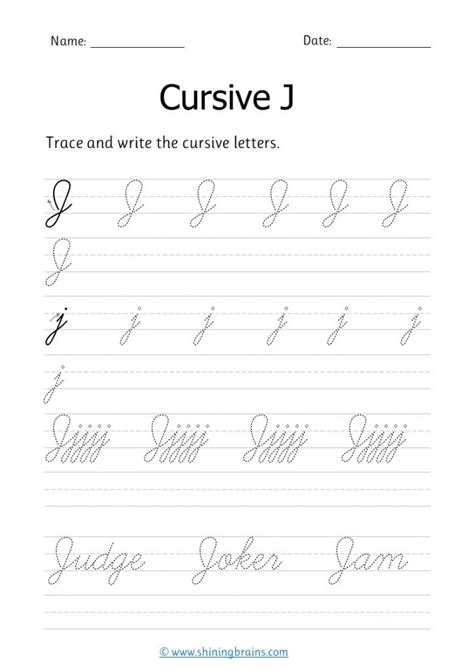 Cursive J Superstar Worksheets A Capital Cursive J - A Capital Cursive J