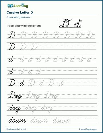 Cursive Writing Letter D Worksheets K5 Learning Practice Writing Letter D - Practice Writing Letter D