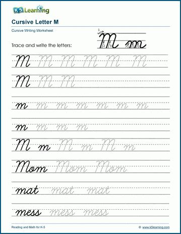 Cursive Writing Letter M Worksheets K5 Learning Capital M In Cursive Writing - Capital M In Cursive Writing