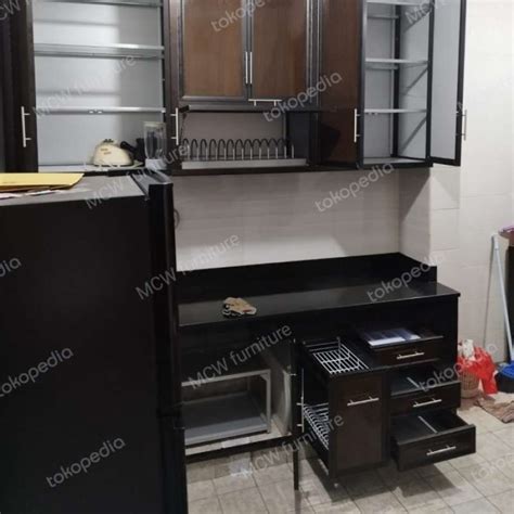 Custom Kitchen Set Full Aluminium Coklat Kabinet Dapur Kitchen Set Aluminium Coklat Tua - Kitchen Set Aluminium Coklat Tua