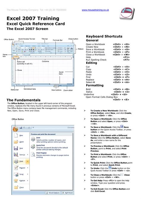 Download Custom Guide Excel 2007 Quick Reference Card 