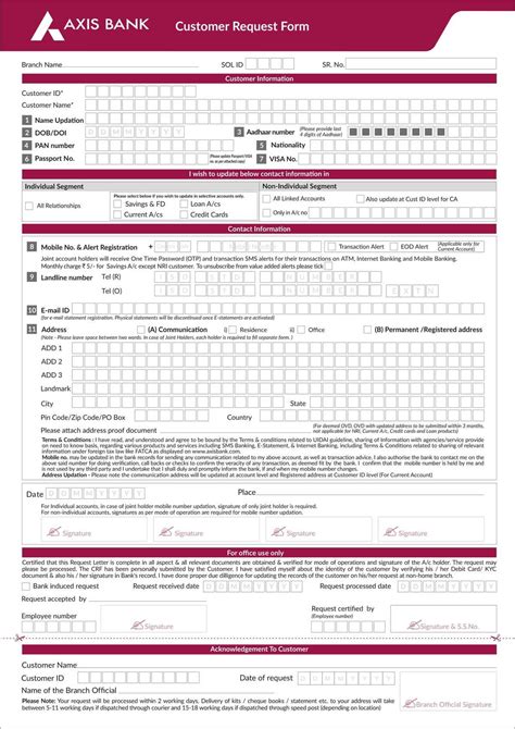 Customer Request Form Axis Bank