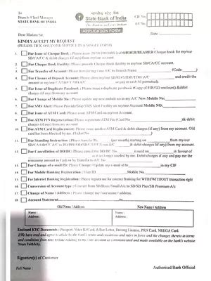 Customer Request Form Sbi