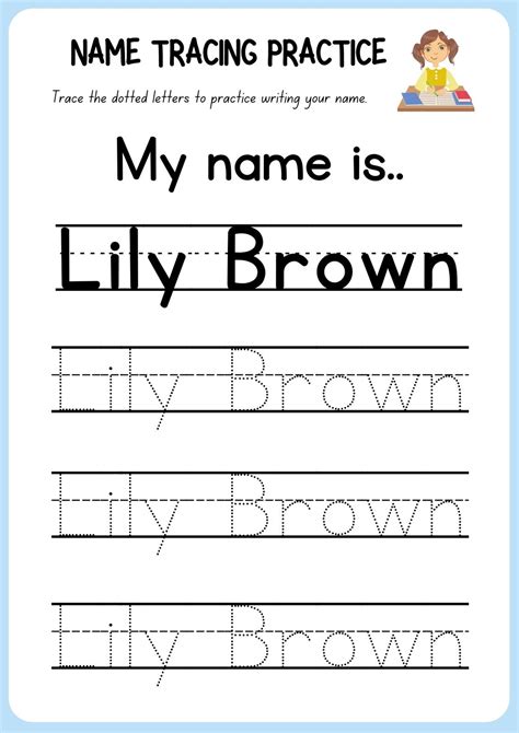 customized name tracing worksheet tutorial with blue red blue lines and